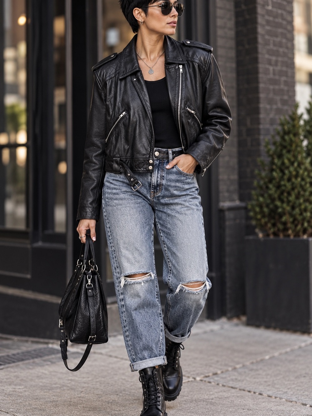 🖤MAKE OFFER🖤 Limited Express Black Leather Biker Moto Jacket Rock Punk SZ LG